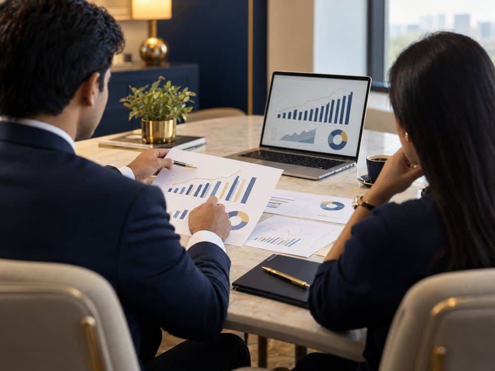 Binary Bonds advisor reviewing bond documents with a client
